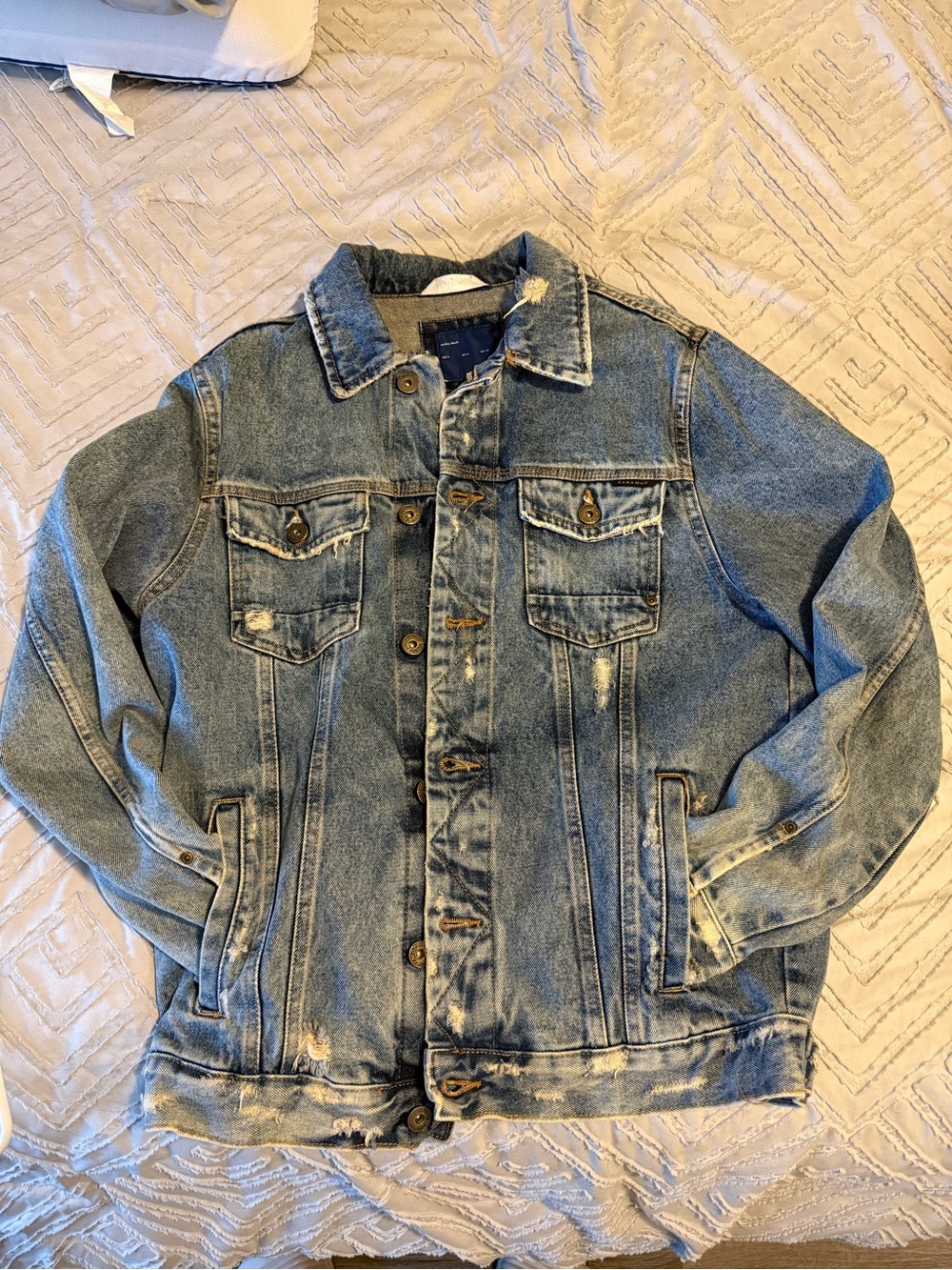 Zara Light Blue Distressed Denim Jacket